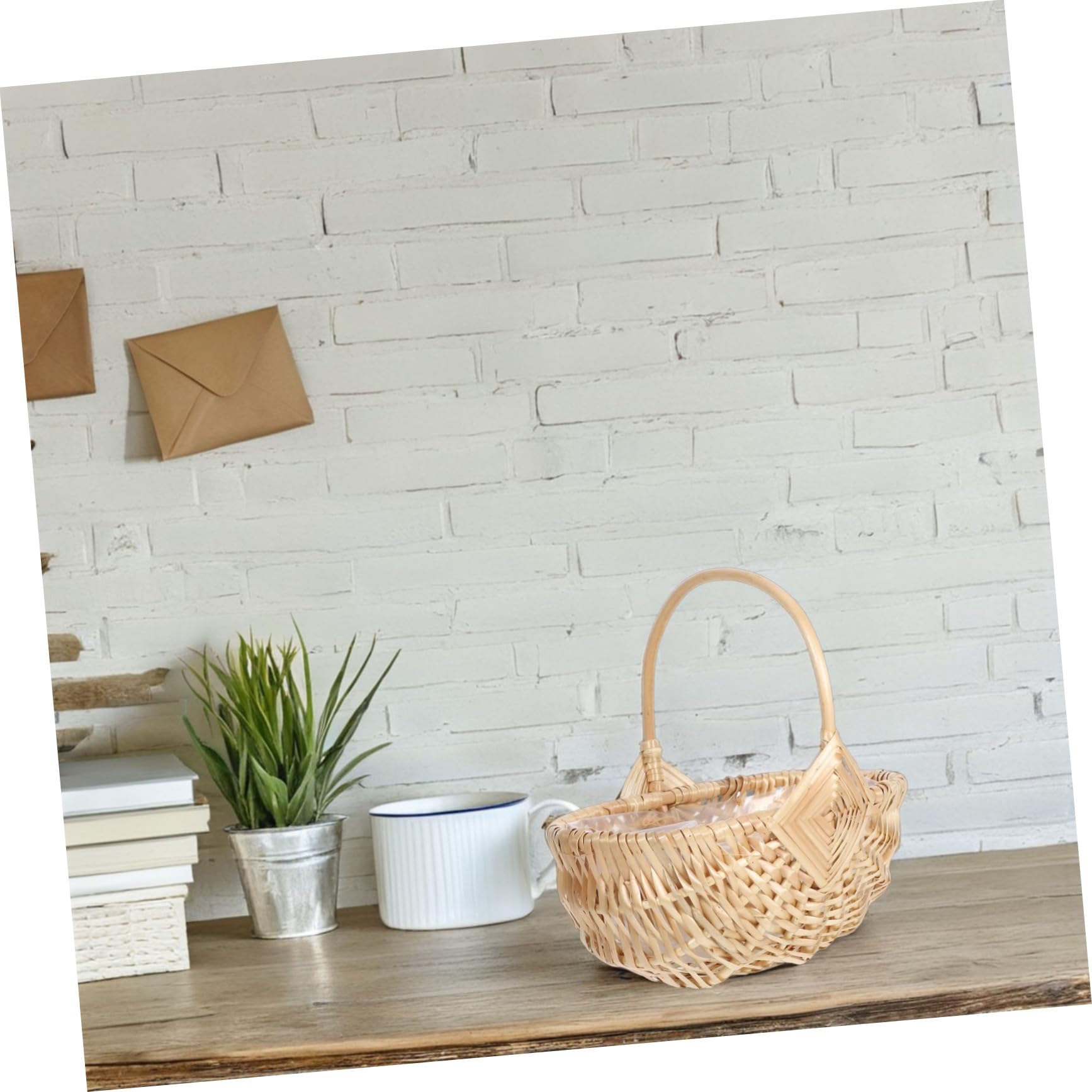 GALPADA Cesta De Ratán Tejida para Arreglos De Flores Picnics y Almacenamiento De Frutas Cesta De Mimbre con Asa Práctica para Reuniones Al Aire y Decoración del Hogar