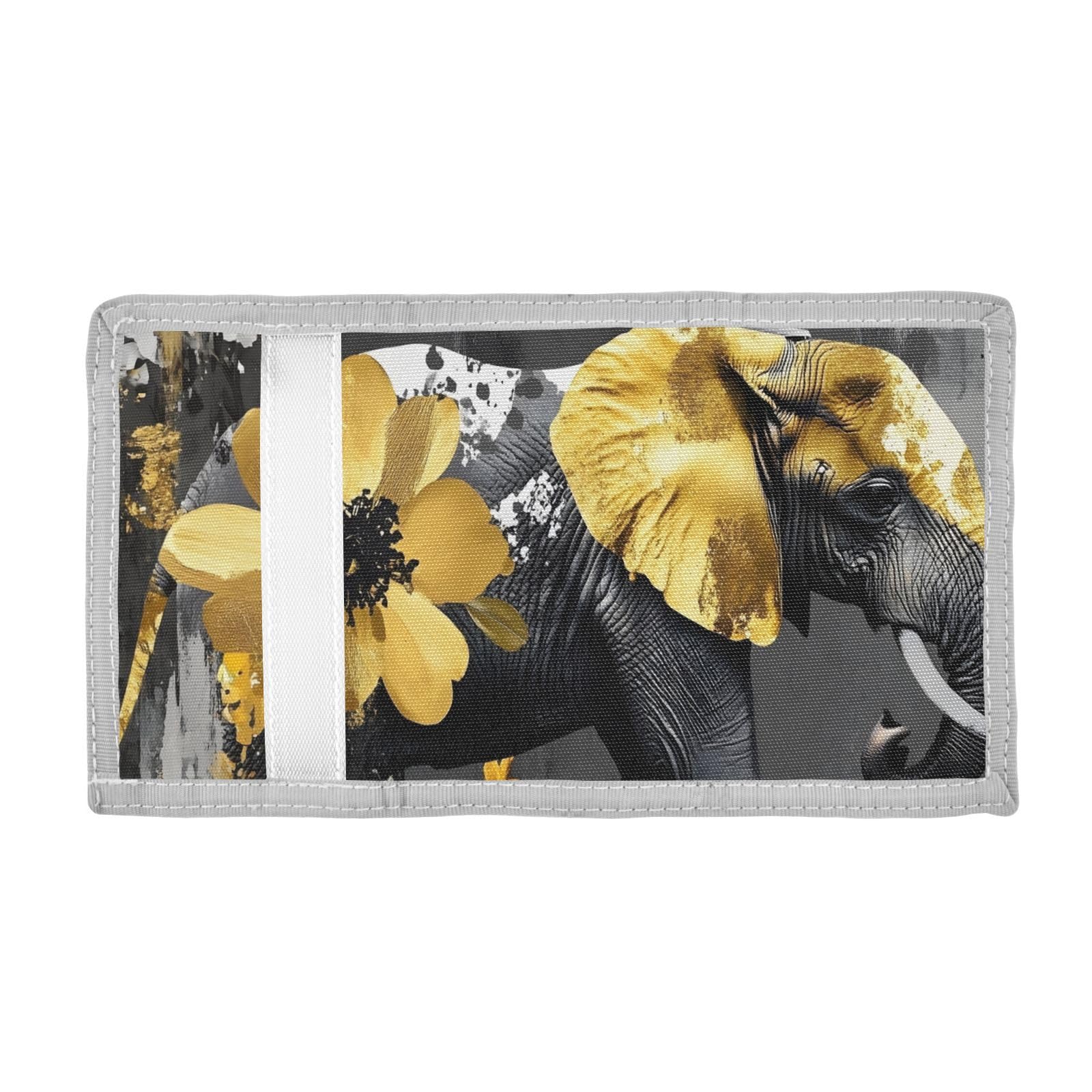 FOLIOSA Kids Wallet for Boys Girls Golden Elephant Print Youth Wallet with Zipper Pocket Card Holders, Novelty Wallet 4.9×2.9 in