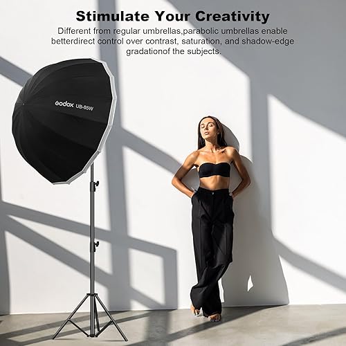 Miniatura 3 de Godox UB-85W 33.5in85cm Paraguas Parabólico Reflectante, Paraguas de Fotografía Blanco Negro con Bolsa de Transporte Portátil para Vedio Studio
