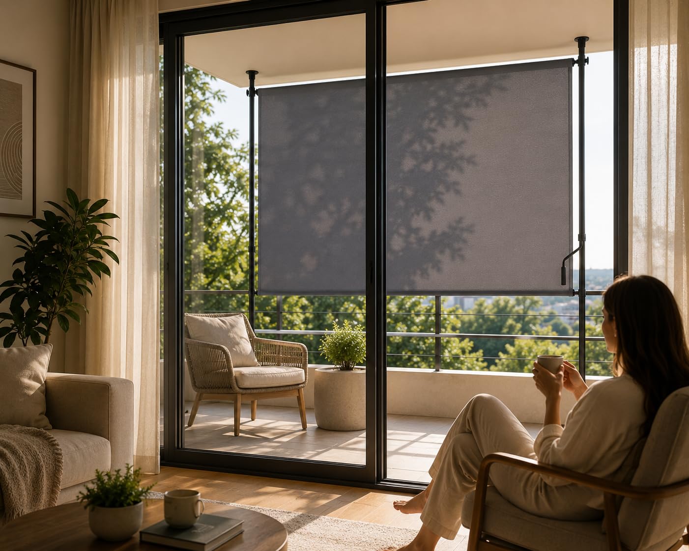 Canopée Store Store Vertical sans perçage 200 x 310 cm à manivelle, Brise-Vue extérieur pour Balcon terrasse Jardin, Protection Solaire et visuelle, Anthracite (Gris, 2x3.1m)