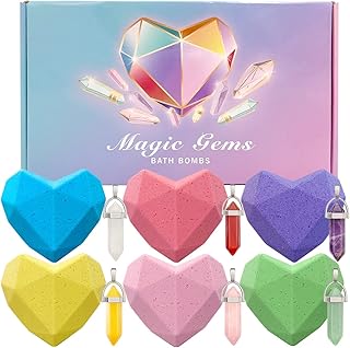 6 Pack Heart Shape Bath Bombs with Surprise for Girls, Huge Bath Bombs with Real Crystals Jades Gems for Women, Bath Bombs...