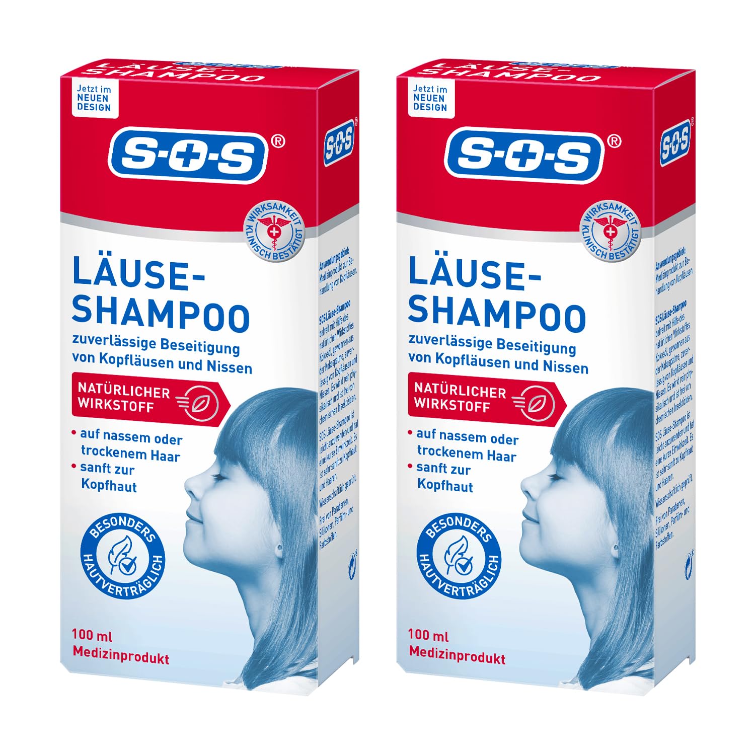 SOS Läuse Shampoo | Beseitigung von Nissen + Kopfläuse | mit natürlichem Wirkstoff für Kinder ab 3 J. + Erwachsene | Läusemittel Haare | 2x100ml