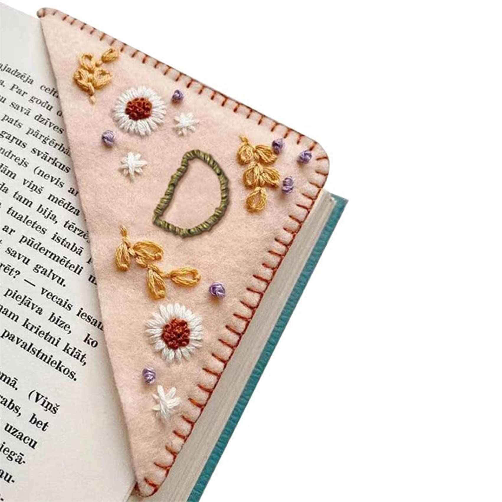 PVOQW Personalized Hand Embroidered Corner Bookmark Triangle Page Stitched Corner Handmade Bookmark for Women Kids Book Lovers,Spring D