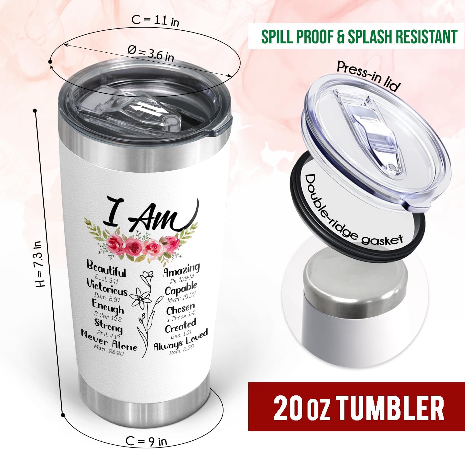 TEEZWONDER Birthday Gifts for Women - Stainless Steel Insulated Coffee Tumbler with Lid 20 Oz - Inspirational Christian Gifts for Women, Birthday Gift for Wife Friends Mom Grandma - Image 3