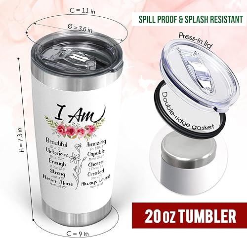 Miniatura 3 de TEEZWONDER Regalos de cumpleaños de Navidad para mujeres, vaso de café aislado de acero inoxidable con tapa de 20 onzas, regalos cristianos