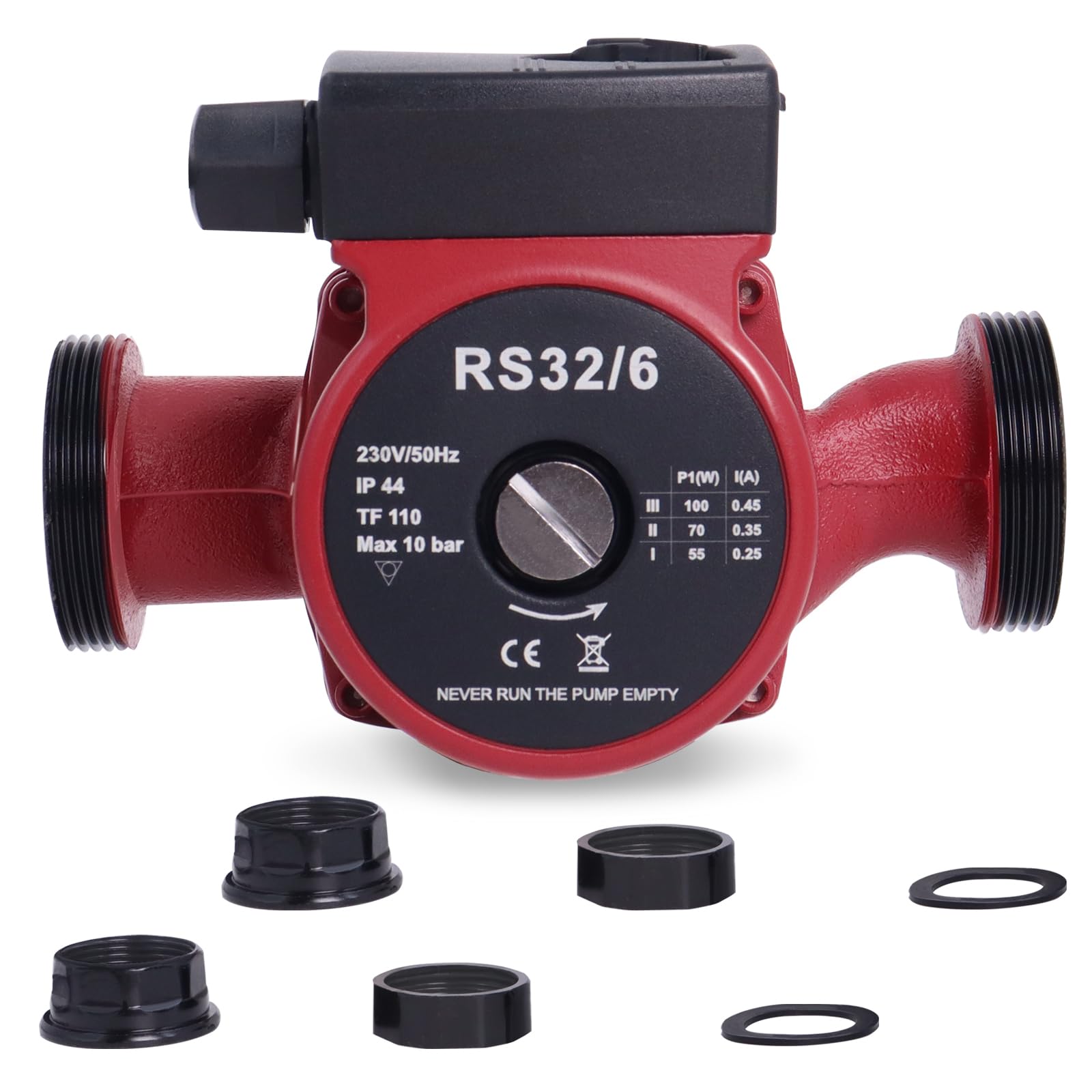 Bomba de Circulación RS32/6-180 mm, Altura Máxima de 6 m | Para Sistemas de Calefacción Central y Calentadores de Agua Solar, Favorece el Flujo en Instalaciones Domésticas, Silenciosa