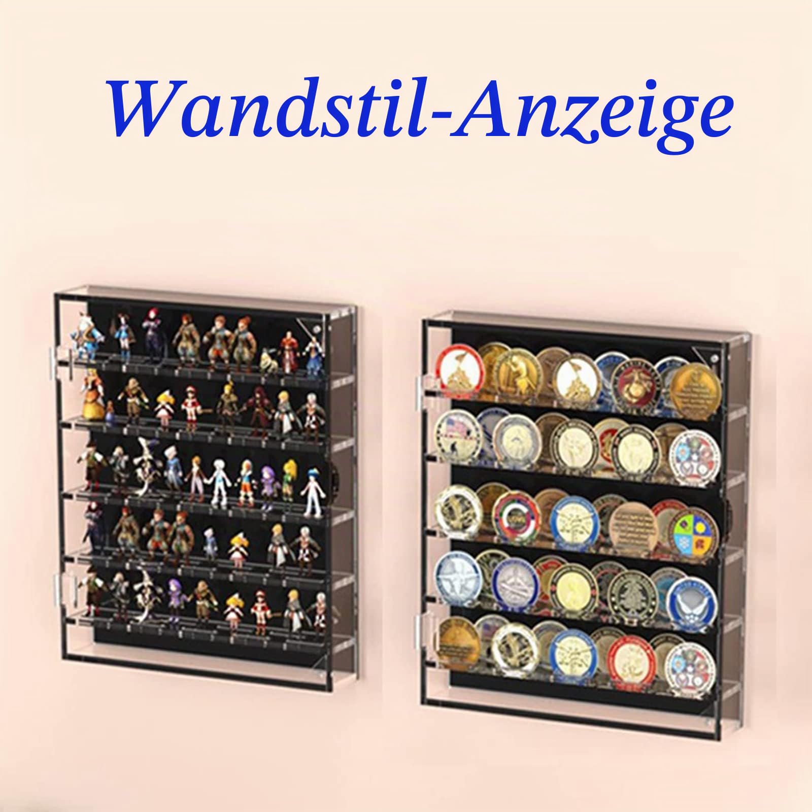 Challenge Münzvitrine，Münzhalter-Display, Herausforderungs-Münzdisplay, Militär-Münzhalter-Display, Acryl-Carmanon-Münzhalter, Münzbox für 45 Militärmedaillen-Poker-Chip、Anime-Münzen