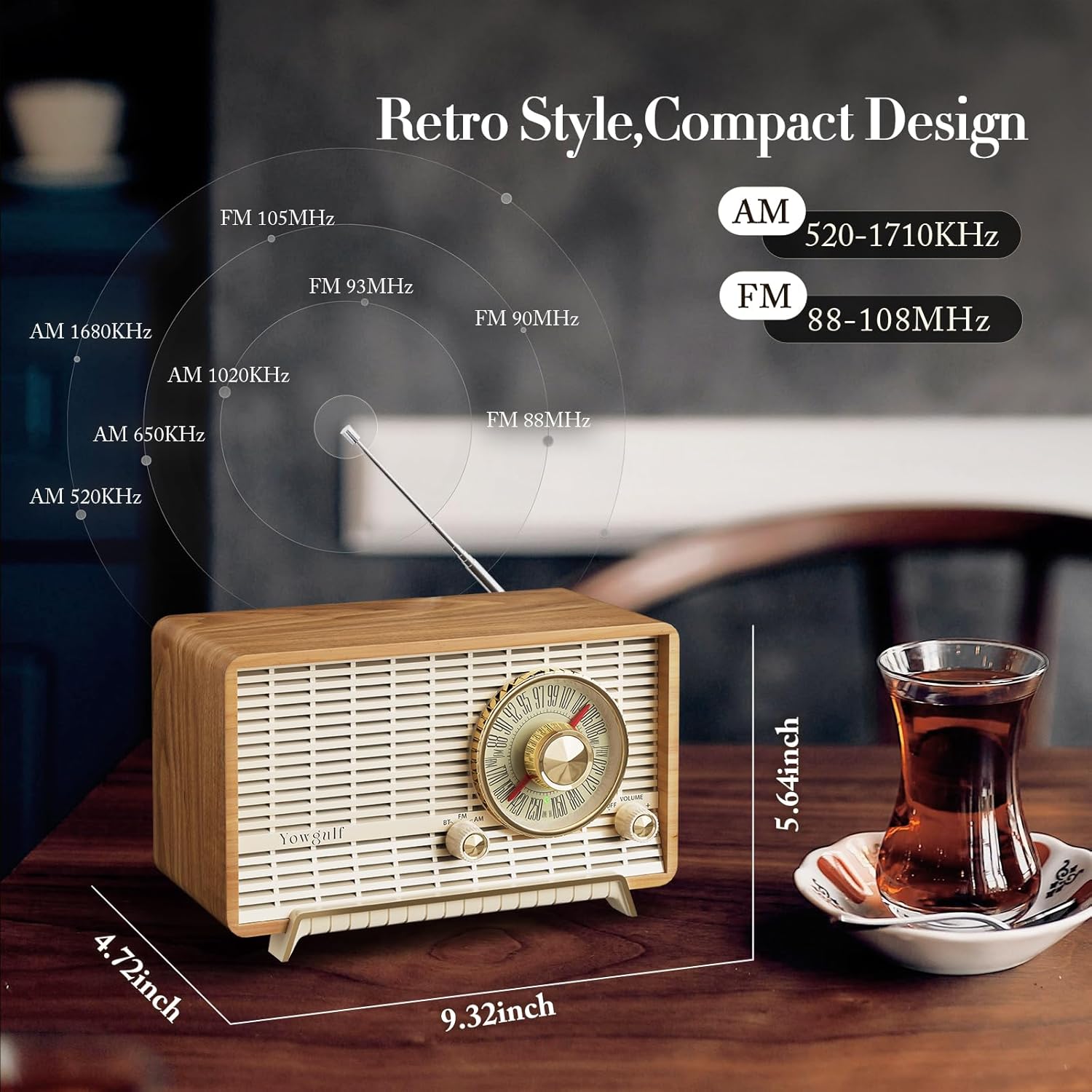YOWGUIF AM FM Radio Classic Retro Wood Table Radio Bluetooth Speakers Radios Plug-in Wall with Rotary Knob Great for Home, Office - Image 6