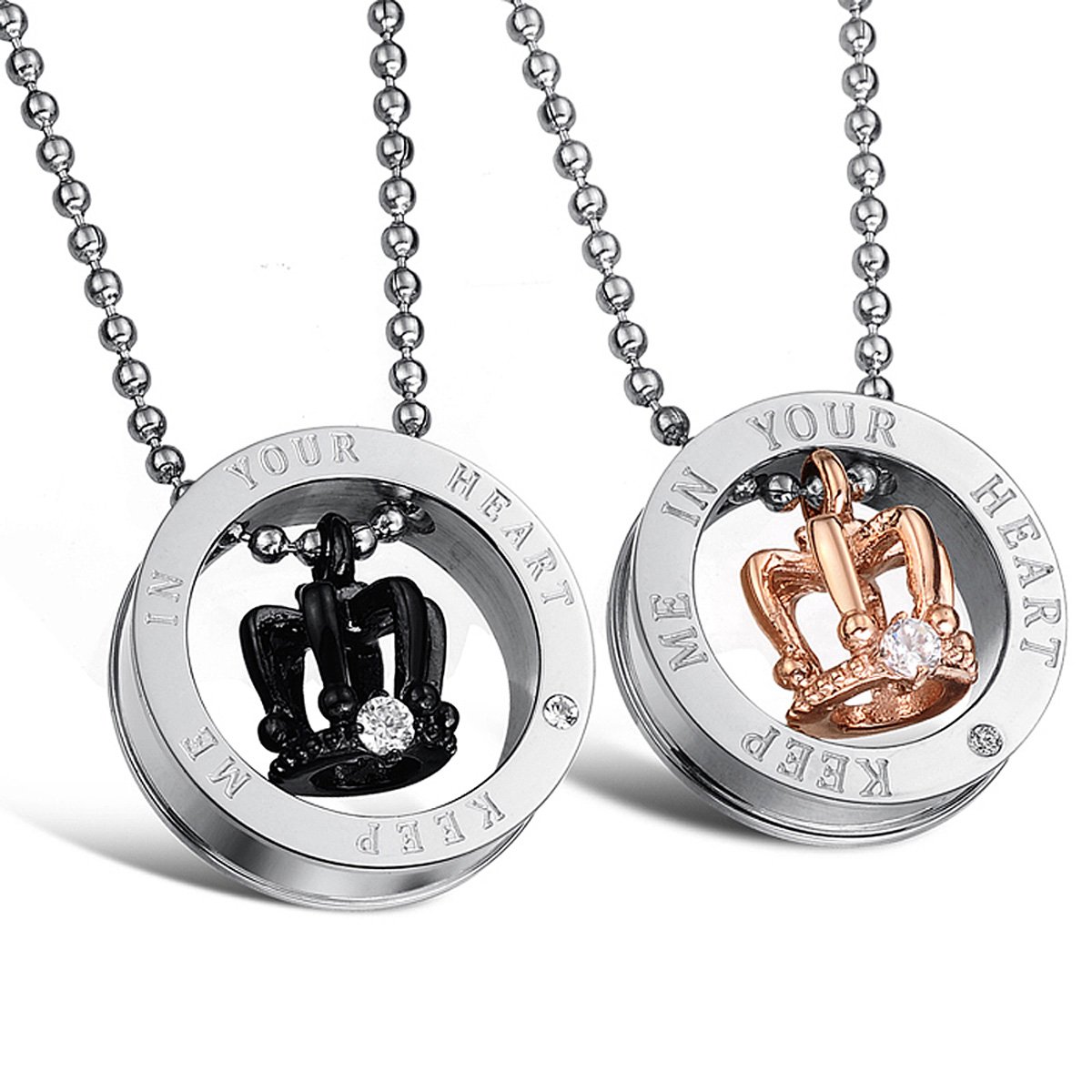 Kim Johanson Edelstahl Pärchen Schmuckset Armbänder & Ketten "Love Kingdom" für verliebte Roségold & Schwarz mit Cubic Zirkonia inkl. Schmuckbeutel