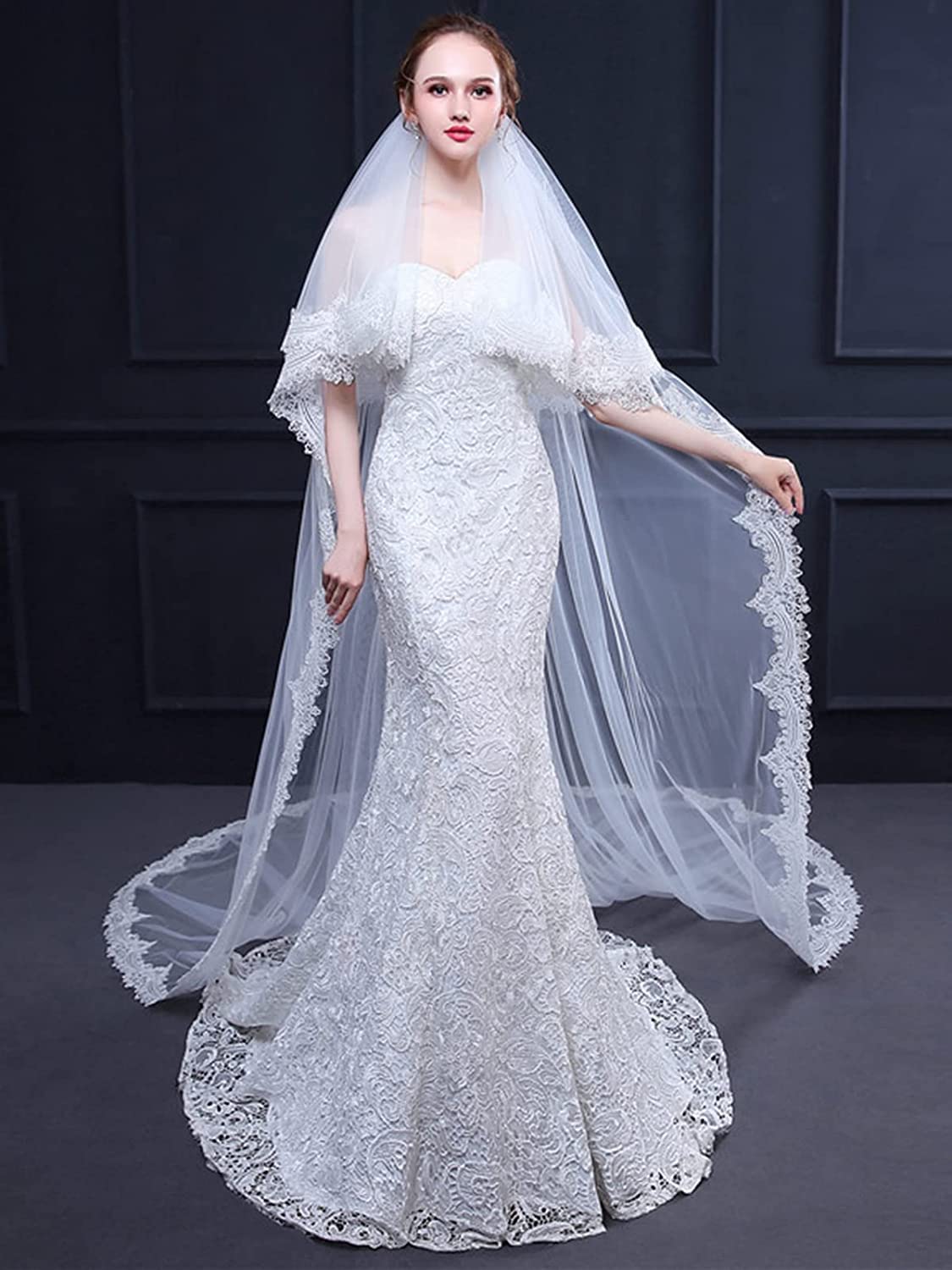 Voile De Mariée Court Noir En Dentelle Avec Peigne - Double épaisseur 60 Et 80 Cm, Tulle Léger Pour Mariage, Enterrement De Vie De Jeune Fille, Déguisement