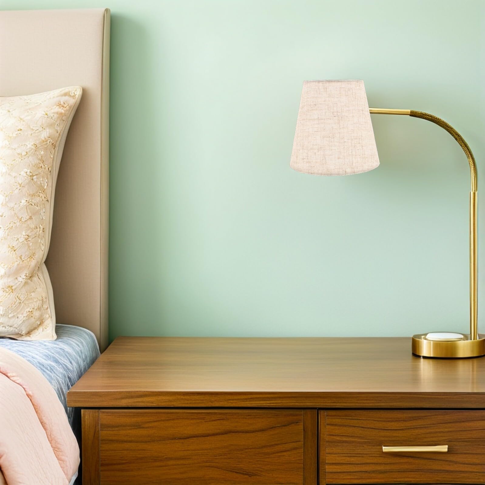 TOPBATHY Set da 6 Paralumi in Lino Naturale Clip Mini Paralumi a Barile per Lampadari E14 E27 di Ricambio per Lampade da Parete e da Tavolo Piccoli per Ambienti Interni Decorativi