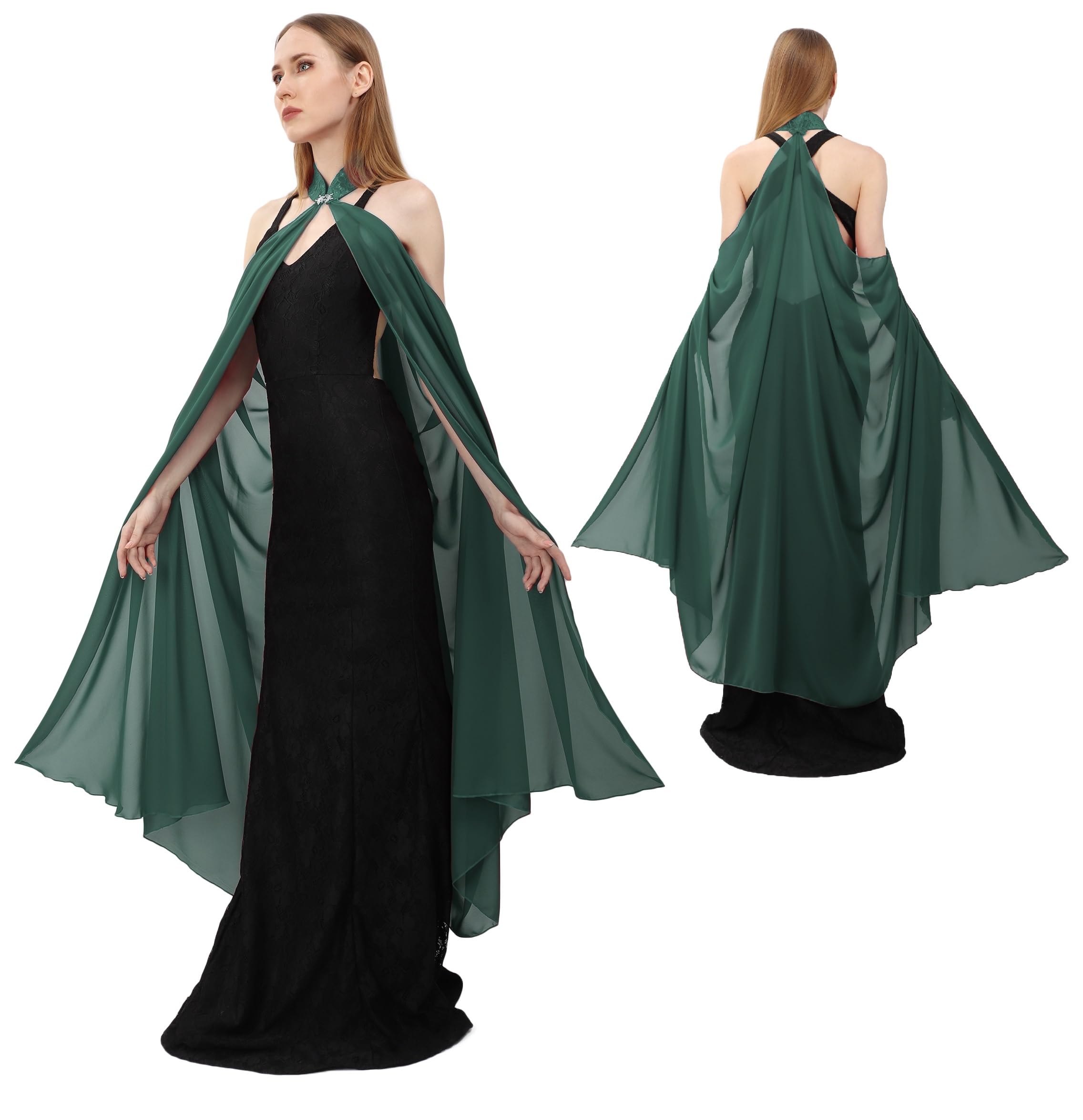 Chiffon Shawls Cape for Women Tulle Cloak for Evening Dresses Wedding Collared Halter Capelet for Christmas-image-5