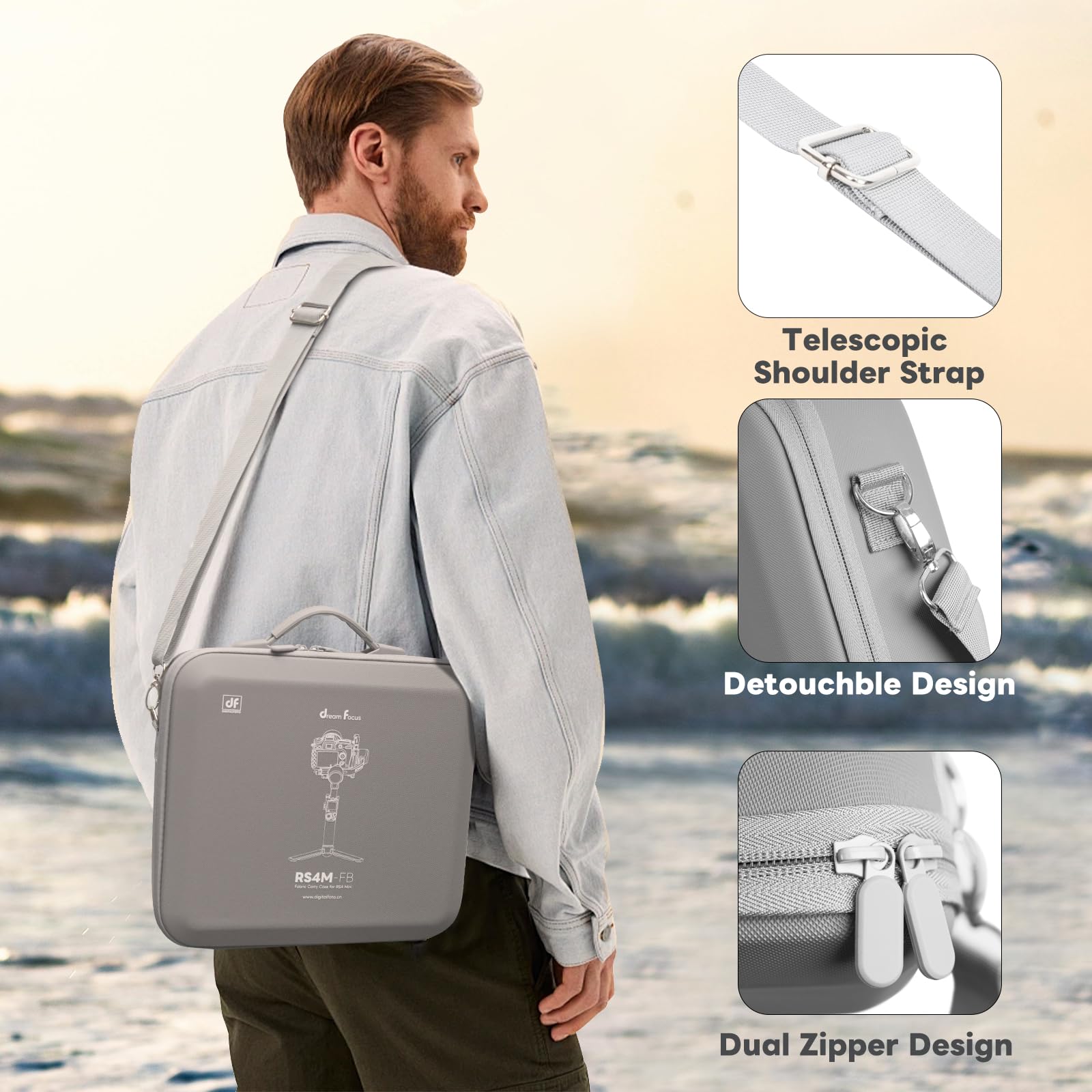 DF DIGITALFOTO Custodia da Trasporto Leggera RS4 Mini con Tracolla, Borsa Protettiva Rigida Resistente All'acqua e Agli urti per Riprese All'aperto, Compatibile con DJI RS4 MINI Creator Combo, Grigio