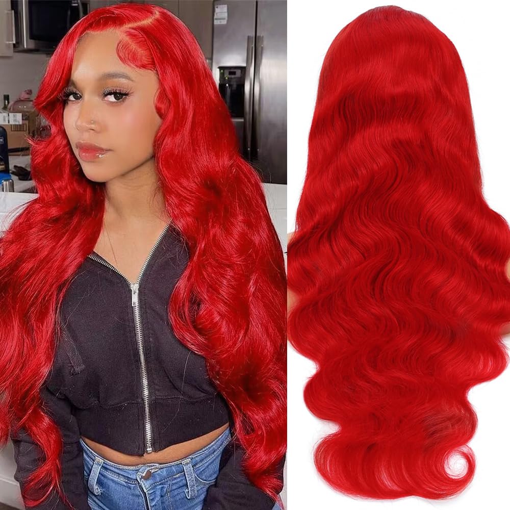 Loyom Red Lace Front Wig Human Hair 13x4 Body Wave Glueless Lace Front Wigs Human Hair Pre Plucked 200 Density HD Lace Front Wigs Human Hair Red Human Hair Wig 30 Inch
