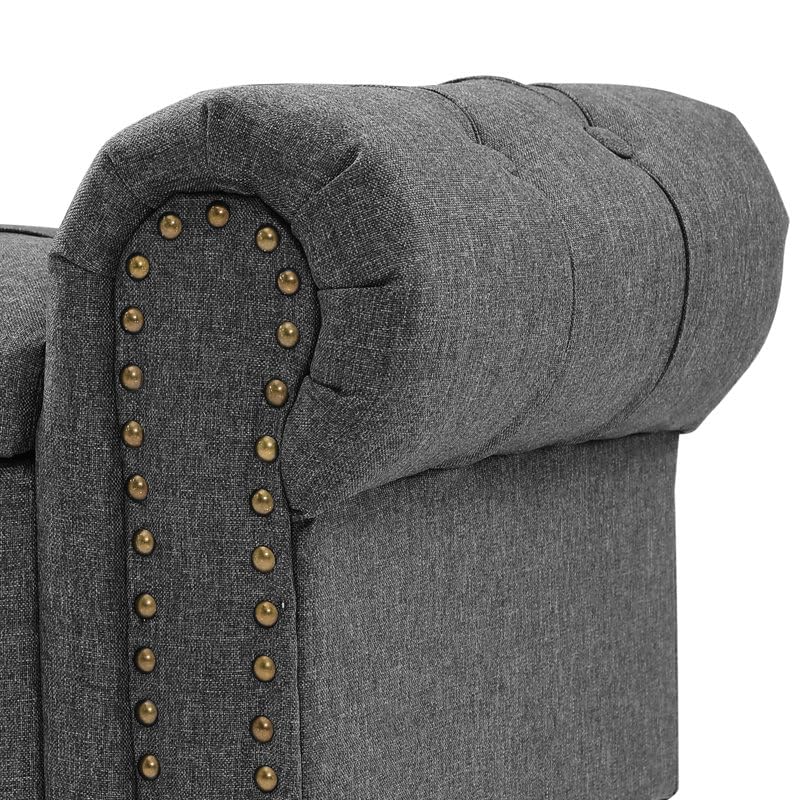 Image of 3-Seater Upholstered Ottoman Bench with Storage | Grey |62.4 x 20.1 x 20.7 Inch| Elegant Multi-Purpose with 6-Inch Wooden Legs for Living Room, Bedroom, Entryway