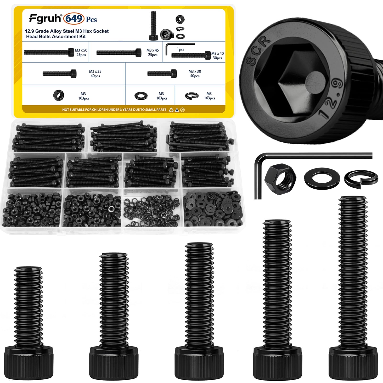 1220PCS M3 M4 M5 M6 Metric Hex Socket Head Screws Assortment Kit — Amazon image 12