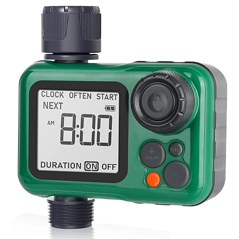Flemoon Sprinkler Timer with 4 Individual Programs, Digital Water Hose Timer with Automatic & Manual Mode, Ideal for Outdoor Garden Faucet, Drip Irrigation System, Yard Lawn Watering, Single Outlet