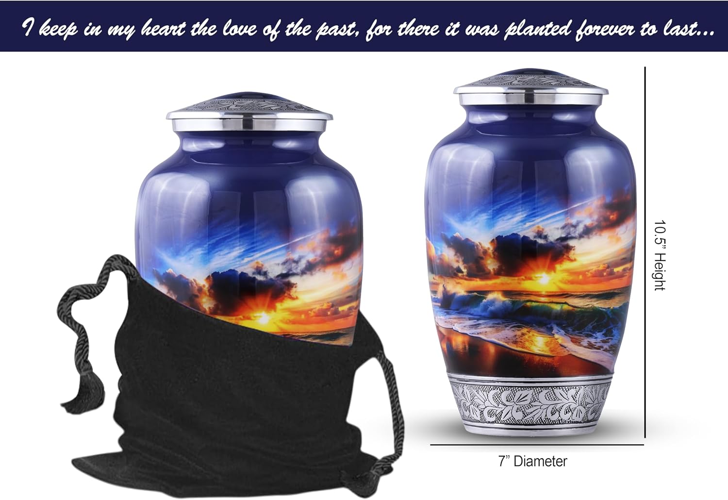 Beach Theme Cremation Urn for Human Ashes Adult – Large Funeral Urn for Men & Women (200 Cu in), Decorative Memorial Urn for Ashes, Burial Urn with Velvet Bag.