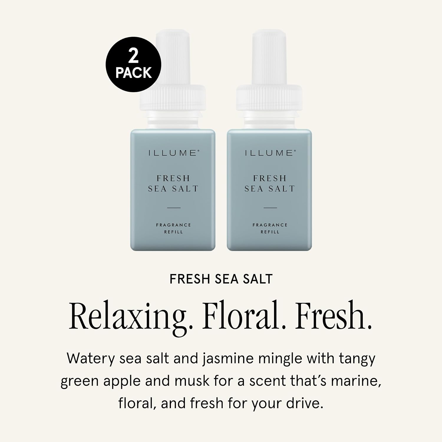 Pura & ILLUME Home Scent Refill - Smart Air Diffuser - Up to 120-Hours of Luxury Fragrance per Refill - Home Essential - Clean & Safe Diffuser Fragrance - 2 Pack, Fresh Sea Salt