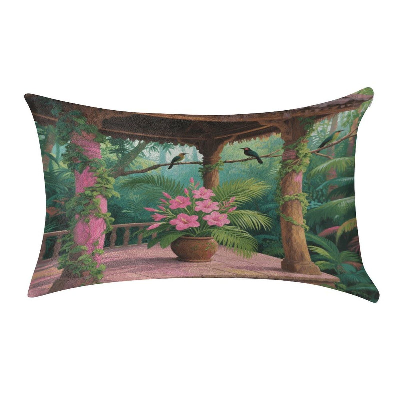 VstaDank Tropical Flowers Palm Leaves Pillow Covers Rectangular Cushion Case Cozy Decorative Throw Pillowcase Luxury Lumbar Pillow Shells with Zipper Soft Velvet Pillows Shams 12 X 20 in