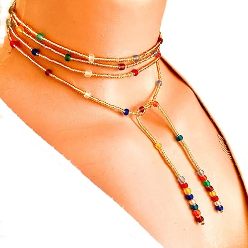 Wrap Necklace, Colorful Bead Necklace, Long Tie Choker, Wrap Seed Bead, Lariat Necklace, Christmas Gift Woman, Wrapped Beaded Choker