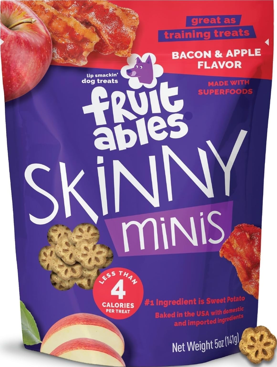 Fruitables Skinny Mini Dog Treats, Training Treats, Bacon & Apple, 5oz