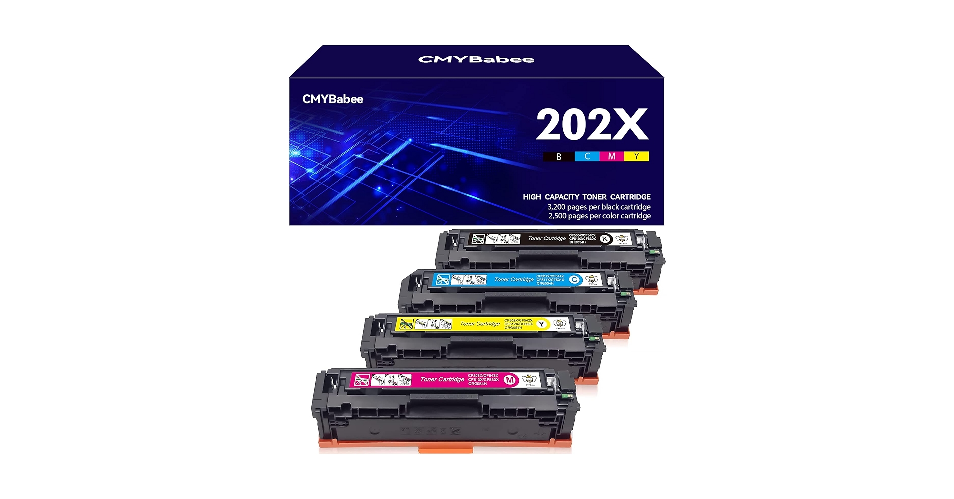 CMYBabee Compatible Toner Cartridges Replacement for HP 202X 202A CF500A CF500X for HP Laserjet Pro M281fdw M254dw M281cdw M281fdn M280nw (4 Packs) CMYBabee Compatible Toner Cartridges Replacement for HP 202X 202A CF500A CF500X for HP Laserjet Pro M281fdw M254dw M281cdw M281fdn M280nw (4 Packs)