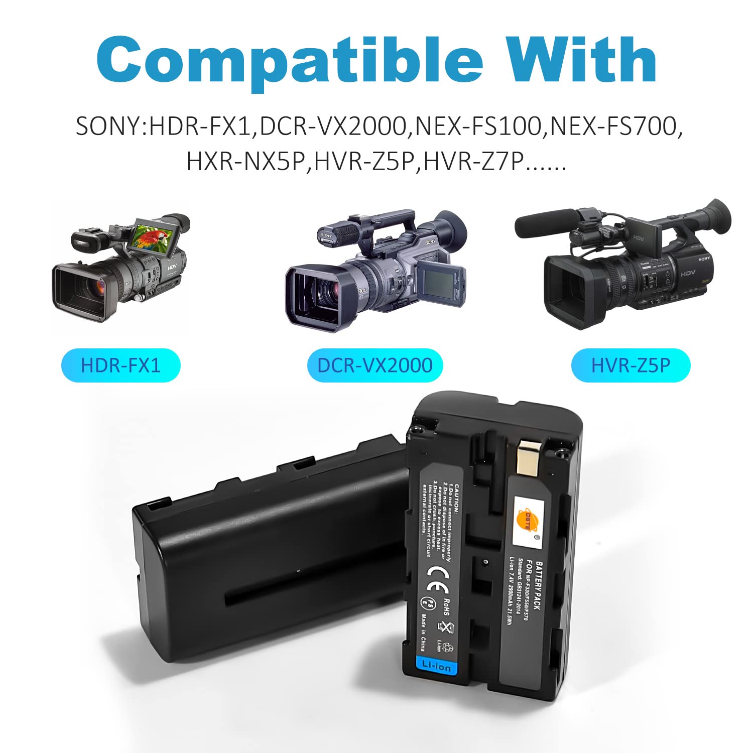 Batterie Compatible NP-F550/F570 Pour Caméras Sony Et Éclairages LED - 2900 MAh, 21.5 Wh