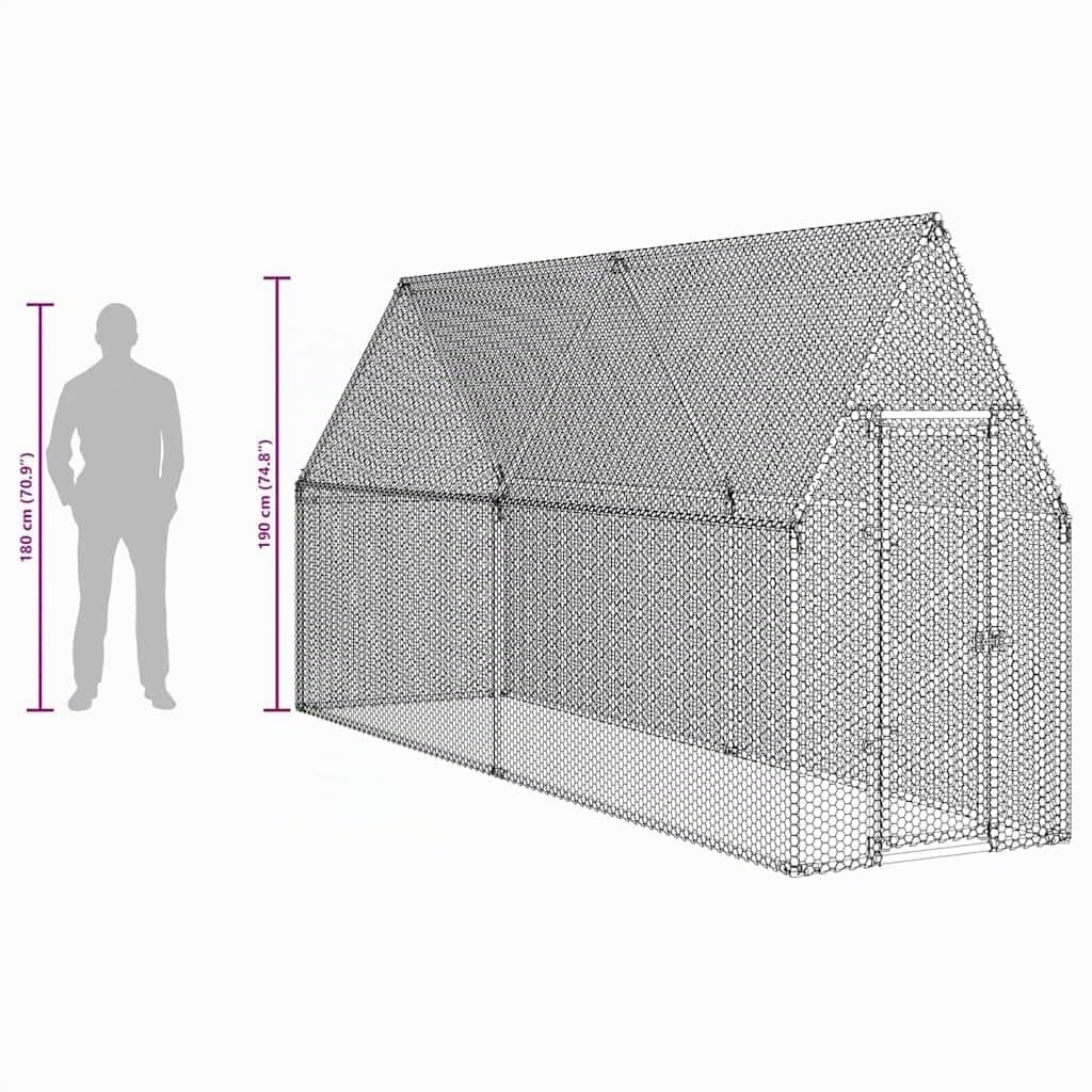 vidaXL Jaula para Gallinas, Caseta para Pollos Patos Conejos, Recinto para Animales, Gallinero para Jardín Patio, Acero Galvanizado Plateado