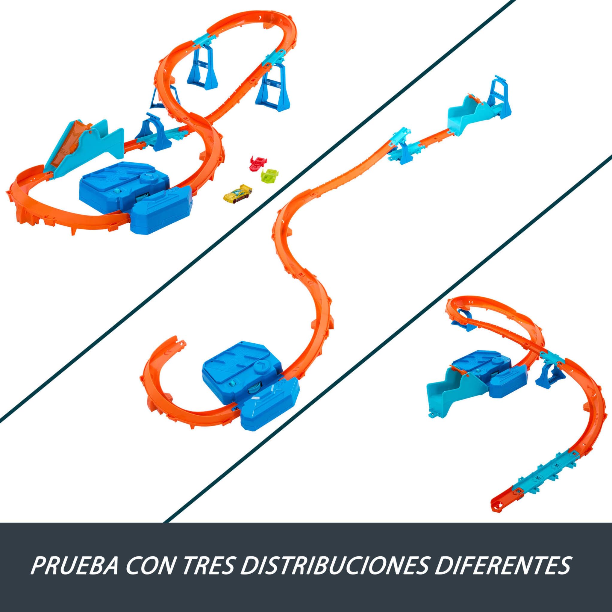 Hot Wheels Circuito Supersalto Conjunto de pista con coche de juguete, caja de construcción exclusiva con propulsor motorizado, vehículo a escala 1:64 y pista Speed Snap, JDB49