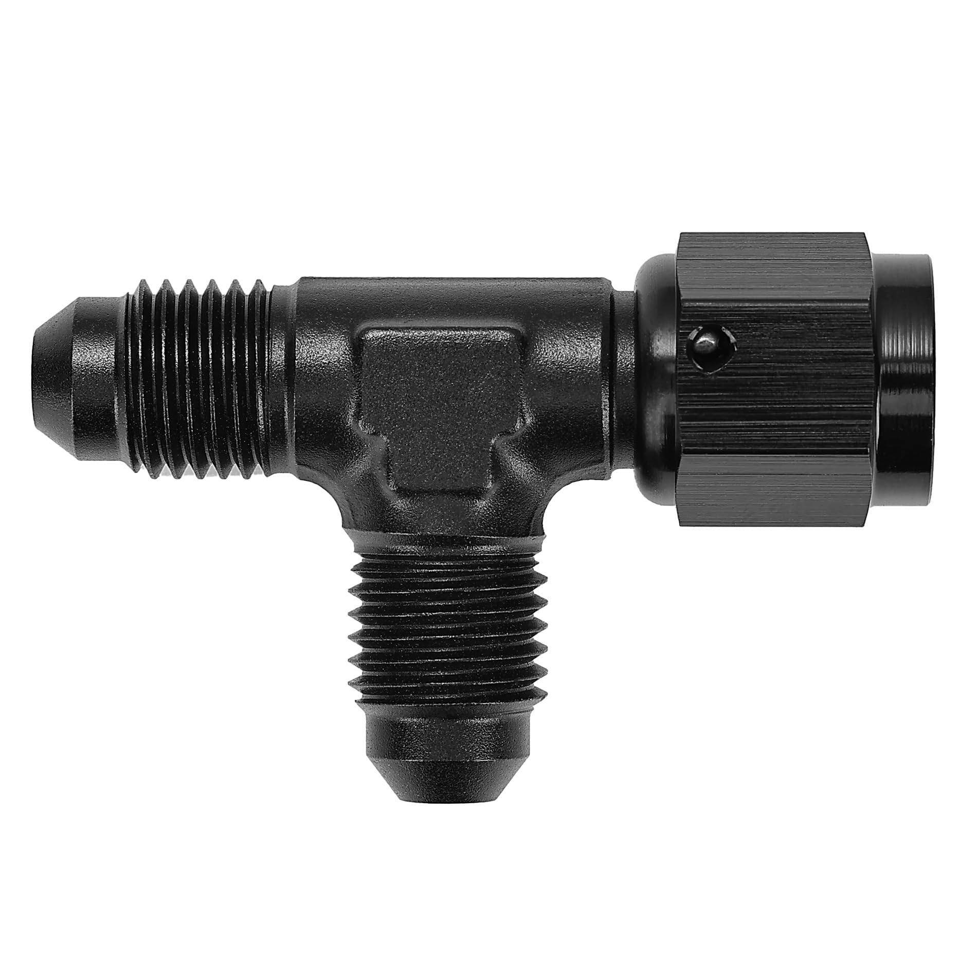 EVIL ENERGY 4AN Male Tee Fitting to AN4 Female Swivel on Run Aluminum Black