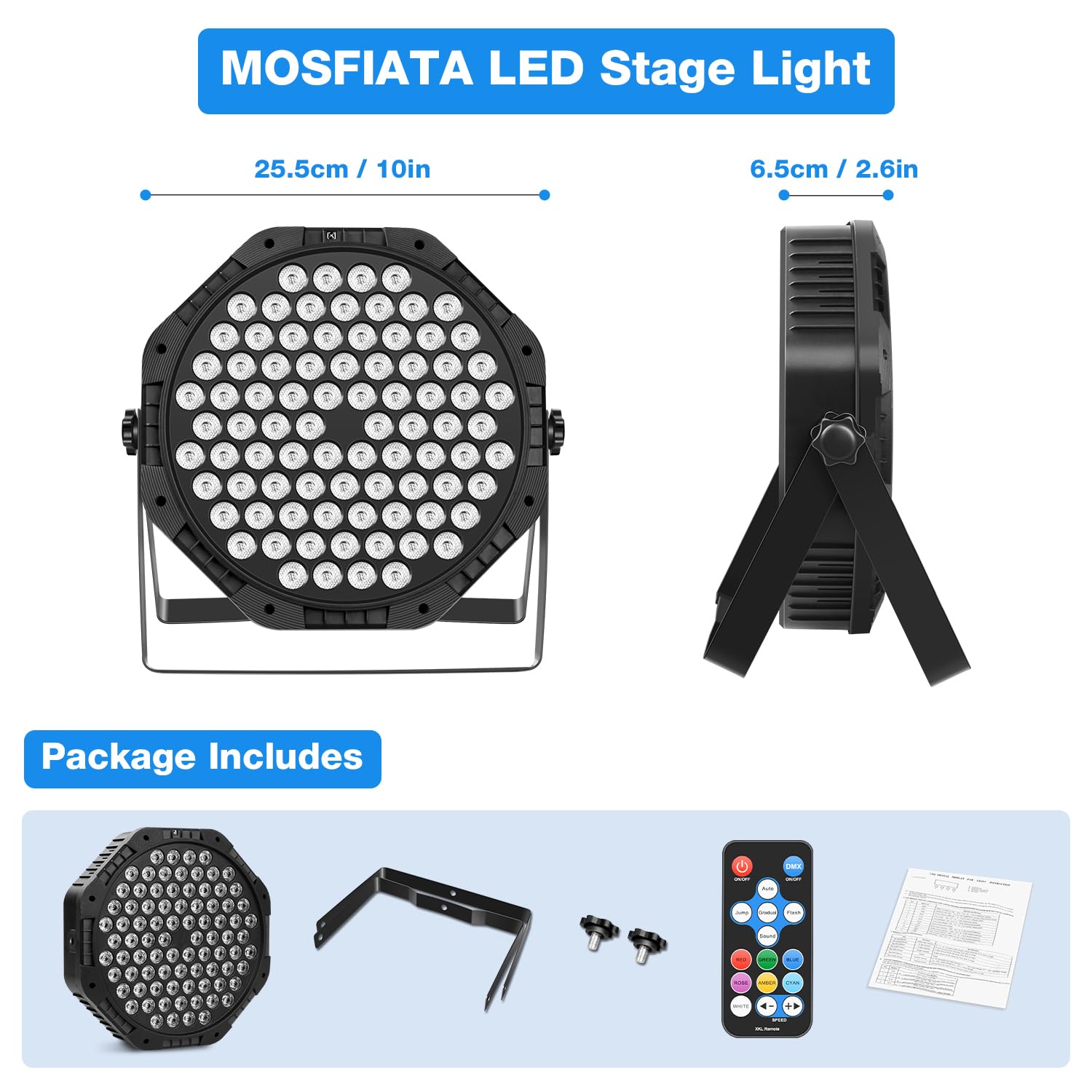 Focos Par LED RGB 3 en 1 con 84 LEDs, Control DMX y Activación Sonido para Discoteca DJ Escenarios Fiesta Bodas Halloween, 2 Pcs