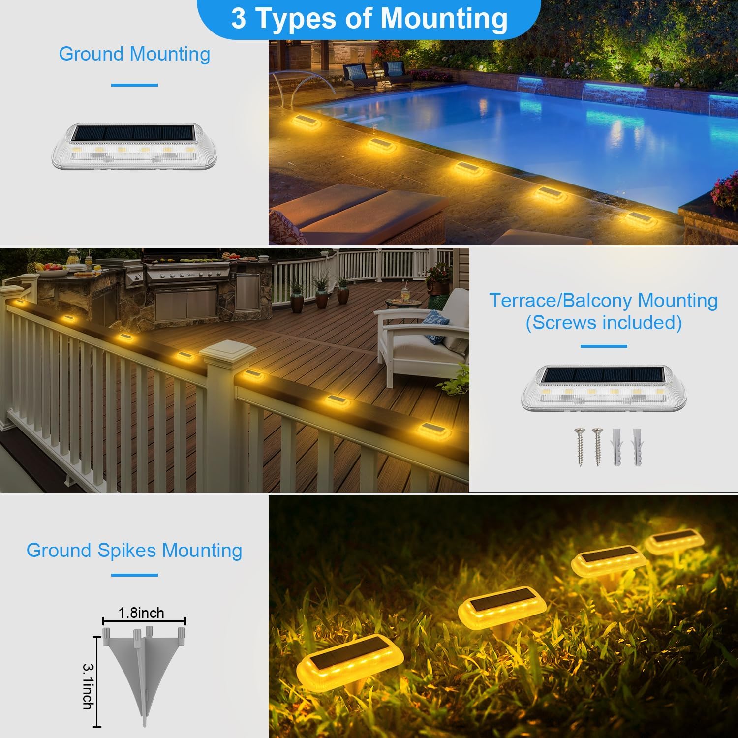T-SUN Solar Deck Lights Outdoor Waterproof, Deck Lights Solar Powered, Driveway Marker Light for Fence Front Door, Step, Stair, Garden, Sidewalk, Pathway, Dock Porch, Backyard (Warm White, 4 Packs)