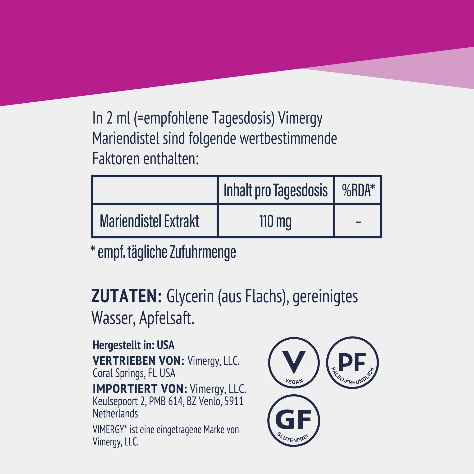Vimergy Mariendistel Flüssig, 57 Einnahmen – Mariendistel Extrakt – Veganes Nahrungsergänzungsmittel – Ohne Zucker oder Bindemittel –Gentechnik- und Glutenfrei (115 ml)