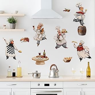 Mfault Italian Fat Chefs Wall Decals Stickers, Funny Cooker Baker Food Cooking Decorations Kitchen Art, Home Dining Room Restaurant Decor