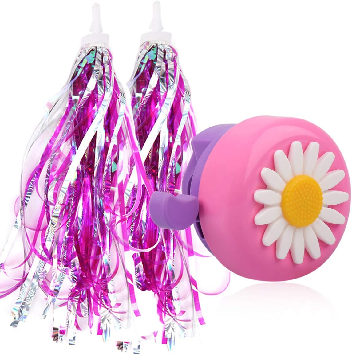 U-LIAN Kids Streamers and Bike Bell for Girls-1 Pack Flower Bicycle Bell with 2 Pack Handlebar Streamers Scooter Tassels for Children's Bike Accessories