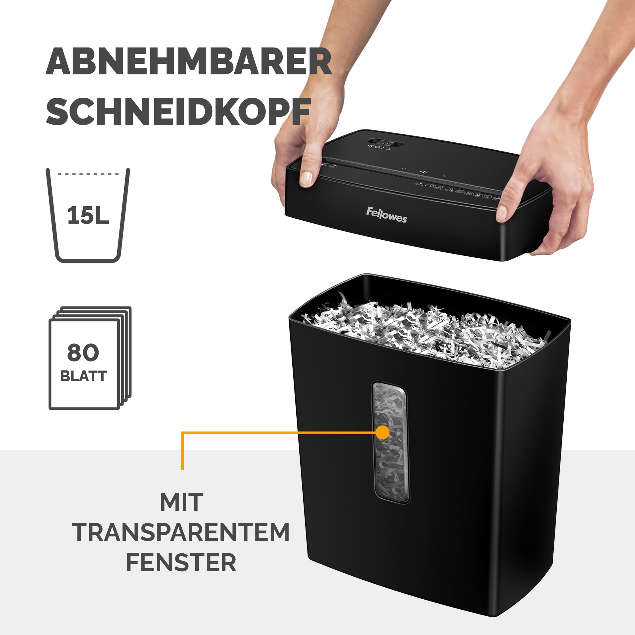 Fellowes Aktenvernichter FS-8C Premium Bundle mit Öl, Papierschredder, 8-Blatt-Partikelschnitt, Aktenvernichter P4, Schredder für Büro und Homeoffice, 15L Papierkorb, verarbeitet Kreditkarten, Schwarz