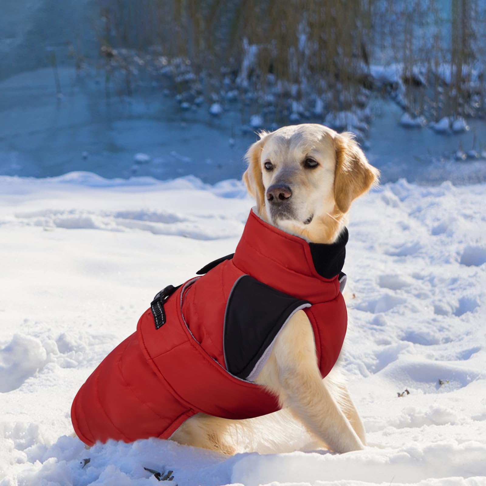 Lelepet Abrigo de invierno para perro, chaqueta cálida impermeable para cachorros con tiras reflectantes, forro polar, ajuste ajustable para perros medianos, chaleco de perro resistente al viento para