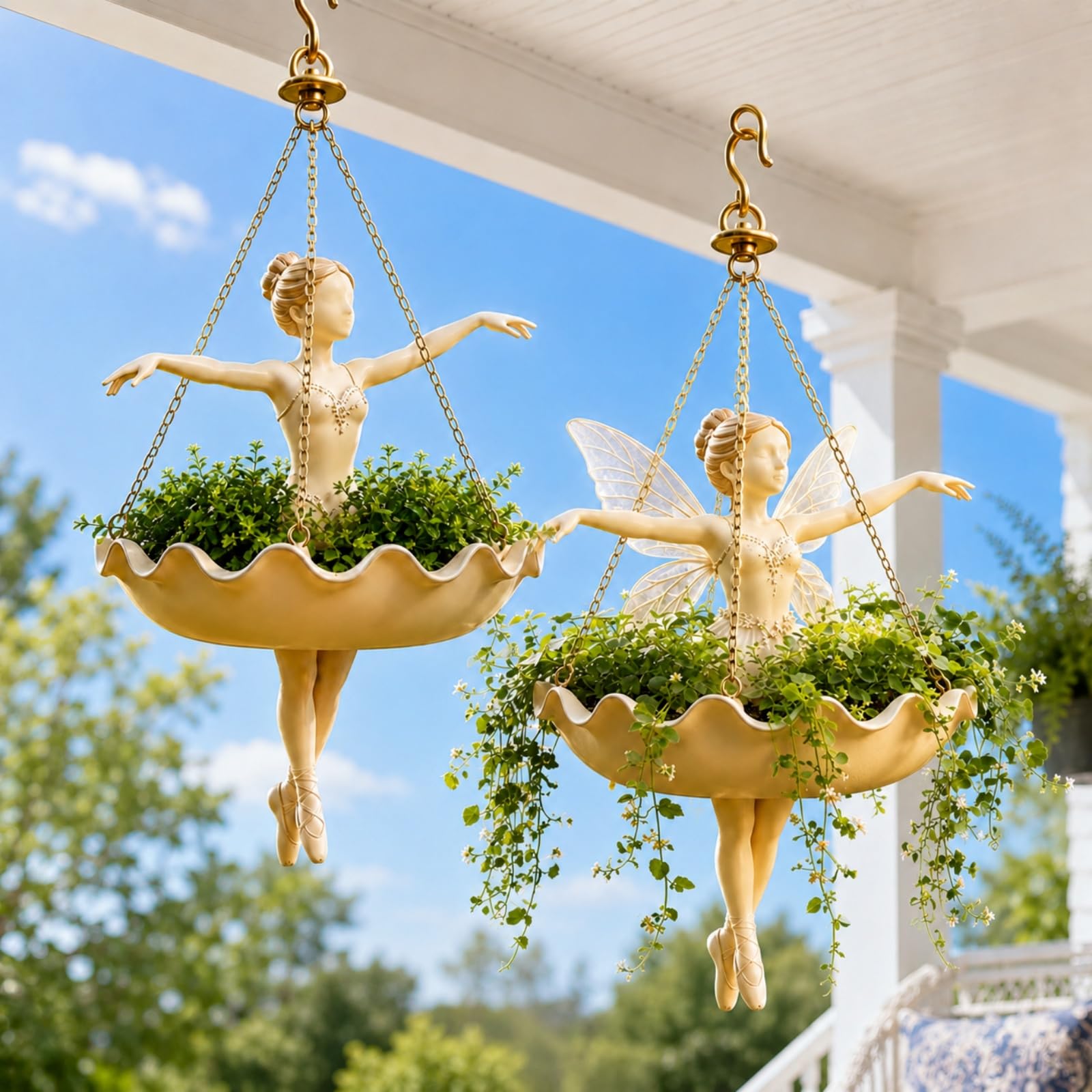 Ballerina Hanging Planter, Resin Ballet Dancer Flower Pot (2pcs A*S)