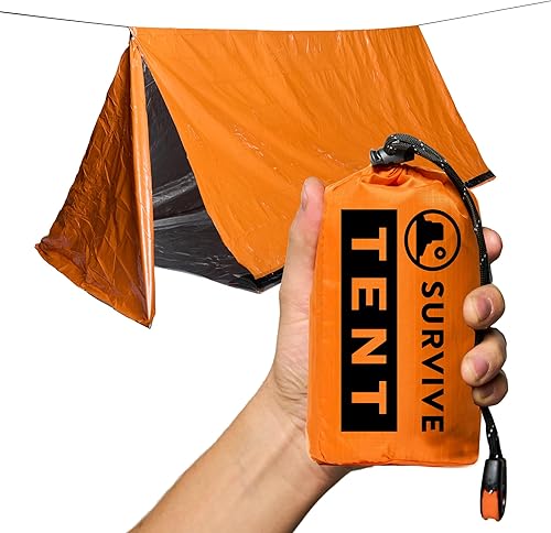SURVIVE Tienda de campaña de supervivencia con puertas, refugio de emergencia Mylar para 2 personas, para kits de supervivencia, protección térmica