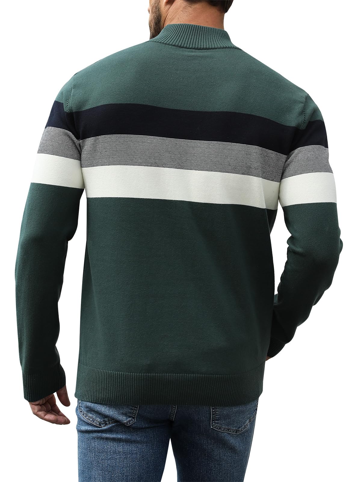 Superora Maglione a Righe da Uomo 100% Cotone Invernale Pullover Manica Lunga Collo Alto con 1/4 Zip