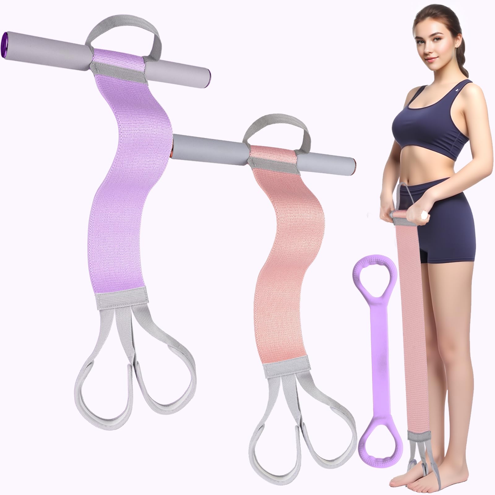 2-Pack Fabric Resistance Band with Handles Non-Slip Foot Pedal Puller Resistance Band for Legs Glutes Working Out Portable