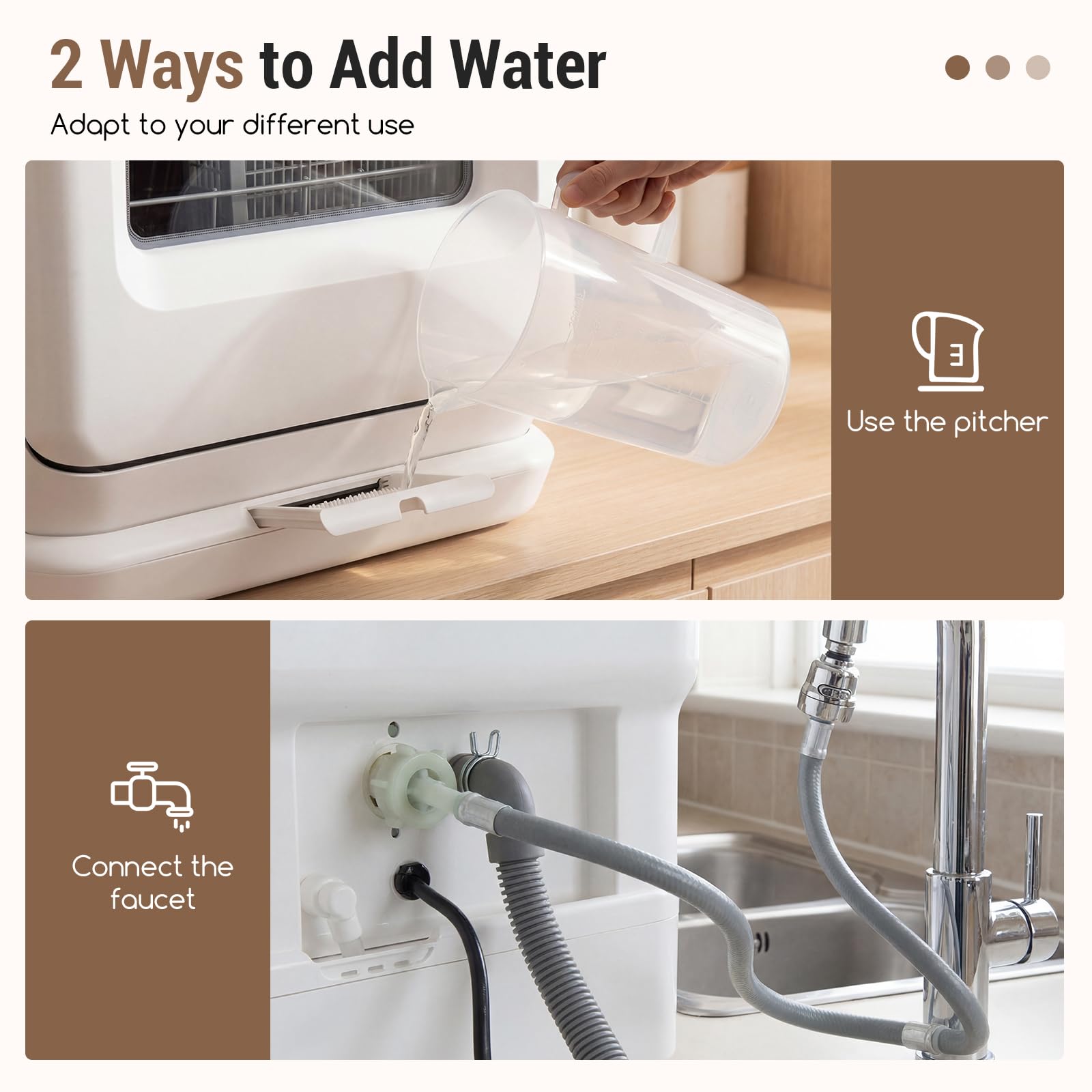 GIANTEX Mini zmywarka do naczyń ze zbiornikiem na wodę 8,25 l i przyłączem wody, stołowa zmywarka do naczyń z 6 programami i suszeniem na powietrzu, wolnostojąca zmywarka z wyświetlaczem LED na 3