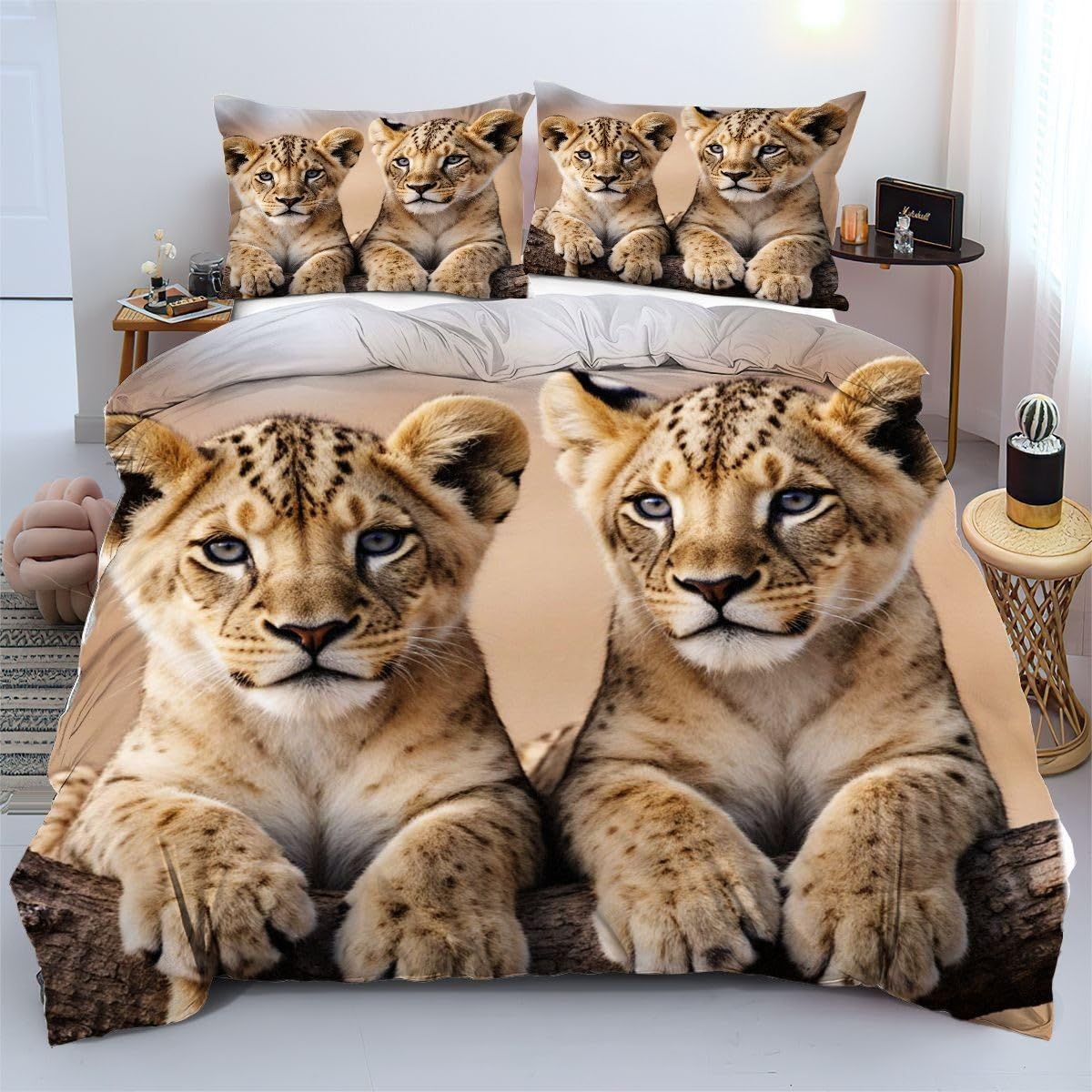Linge de lit 220x240 cm lion brun au style sobre et raffiné facile à ranger pour le lit