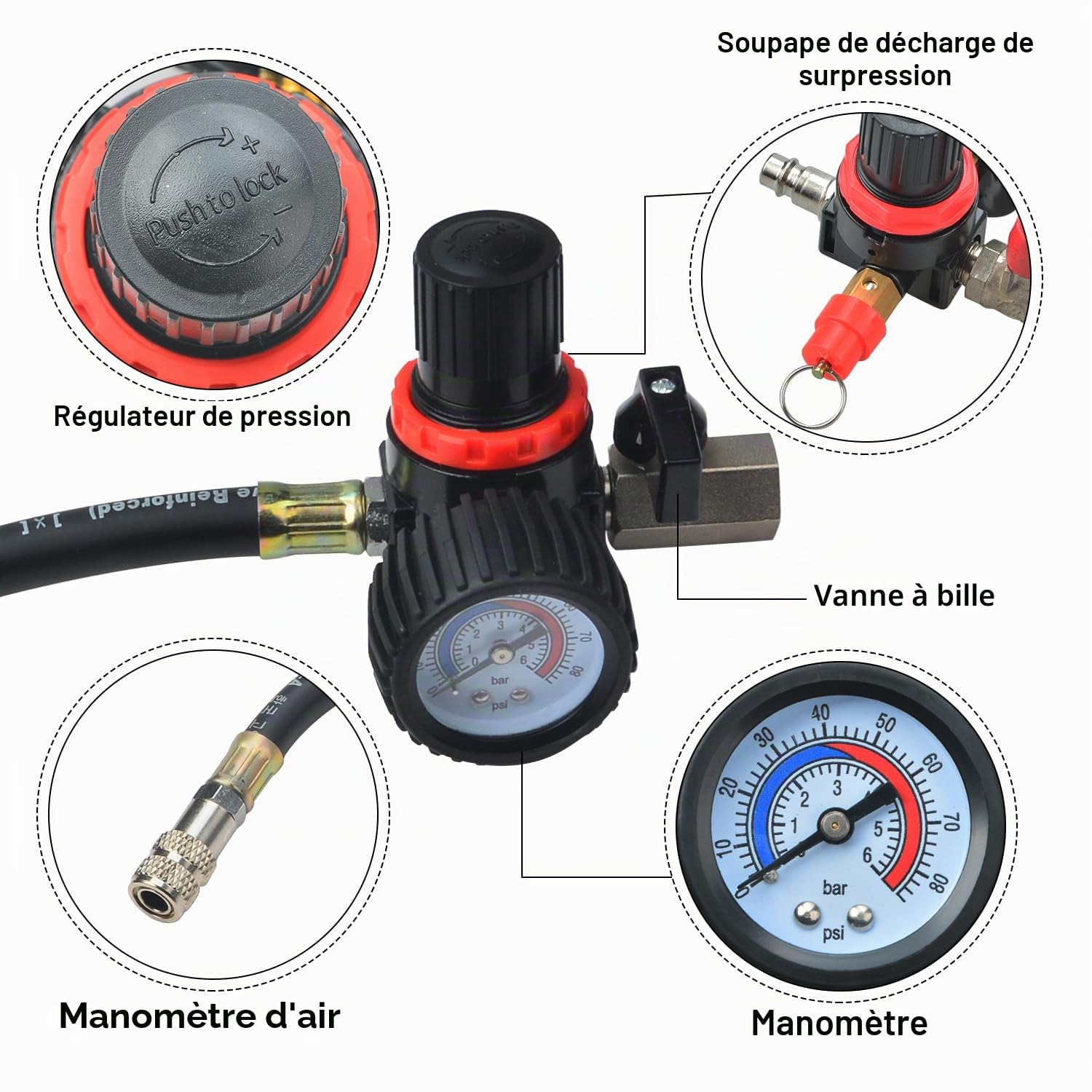 Testeur de turbocompresseur, facile à utiliser, 4 paires d'adaptateurs pour système de refroidissement pour tuyaux de 3,5 à 9,5 cm