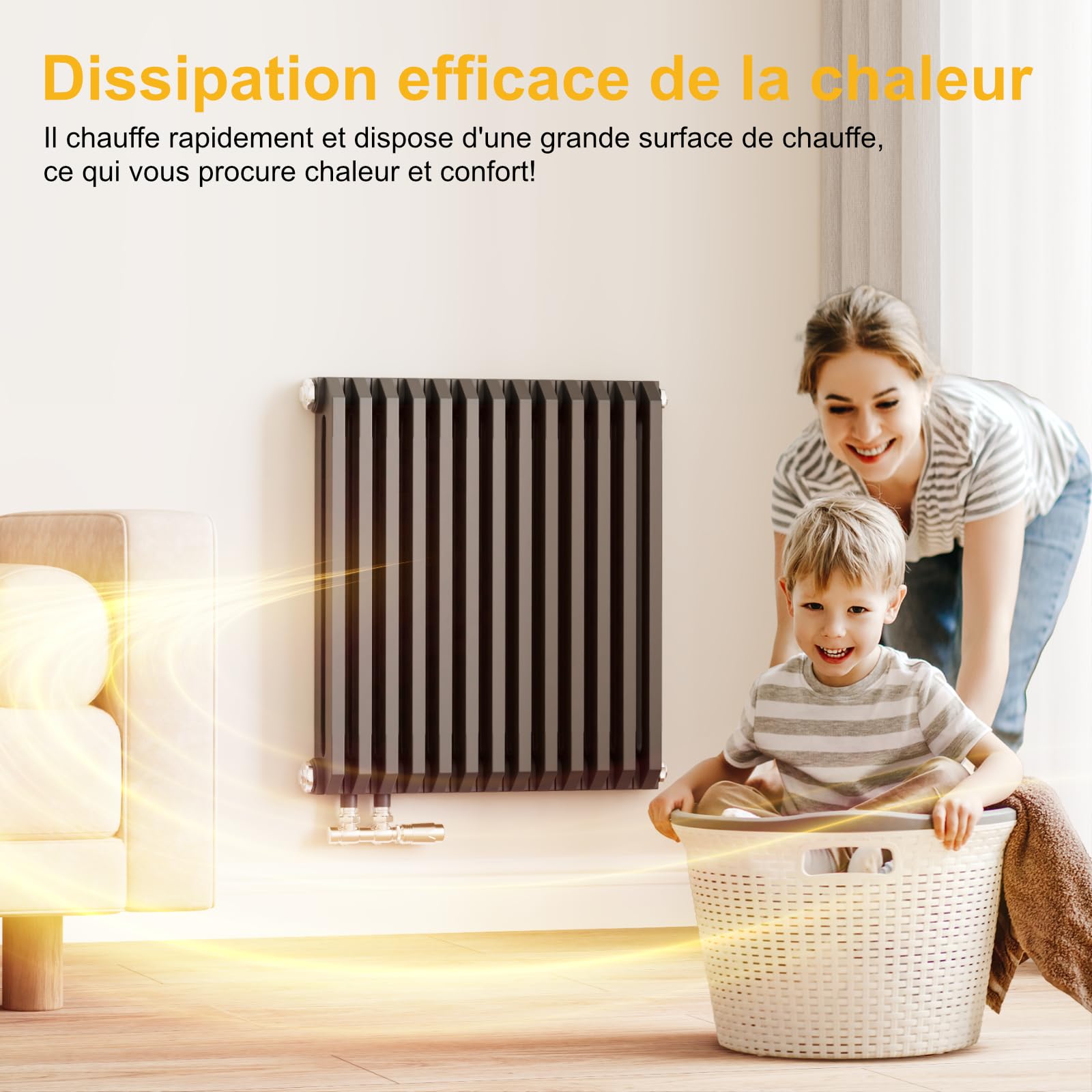 EMKE Radiateur 60x59 cm, Design en D, Anthracite