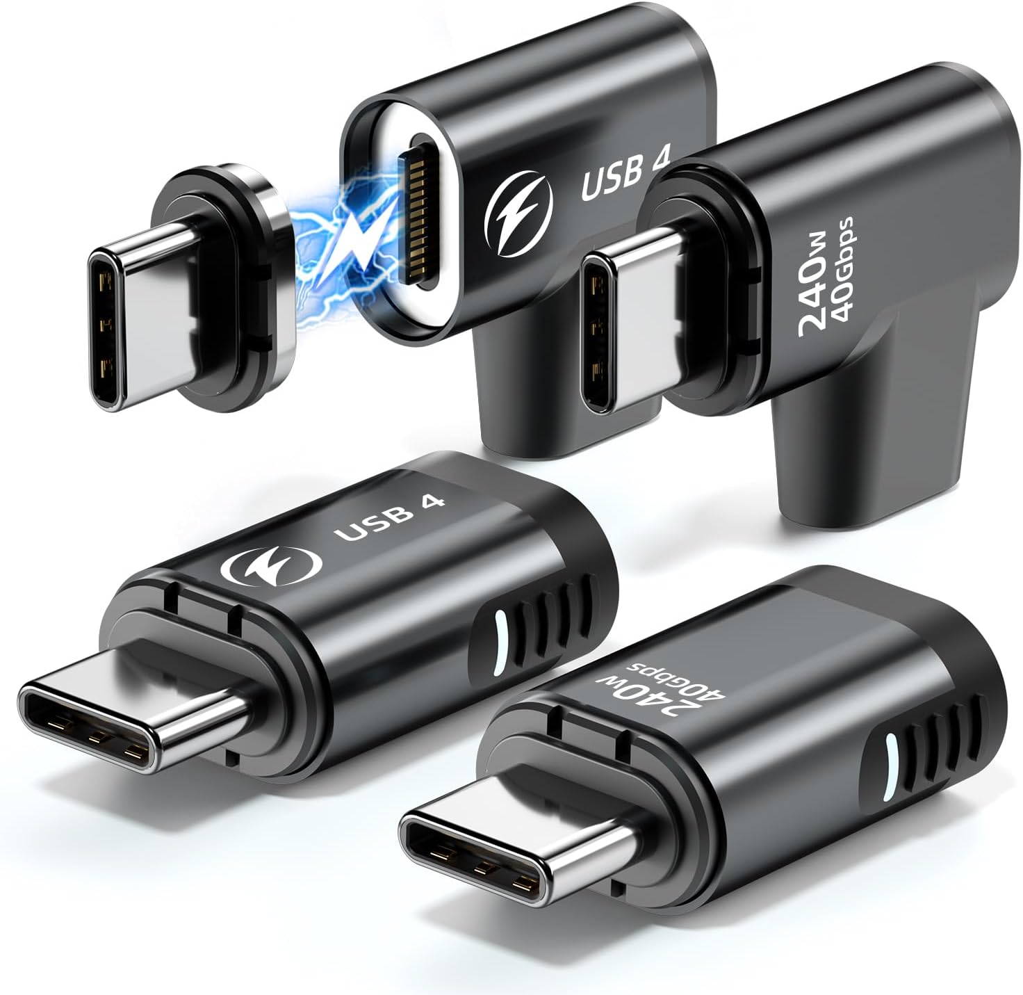 240W Straight + 240W 90 Degree USB C Magnetic Adapter - 4 Pack