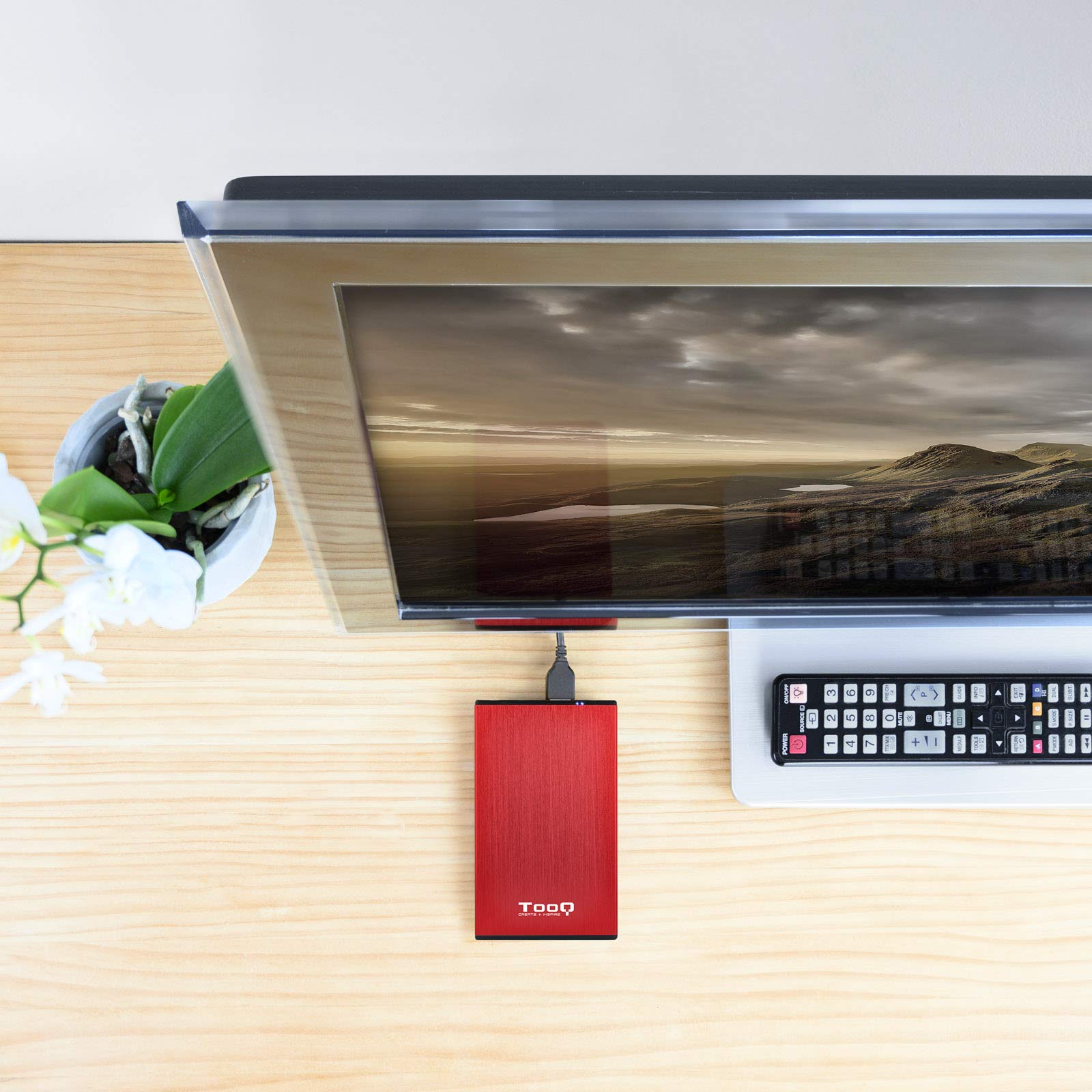 TOOQ TQE-2527R - Custodia per dischi rigidi HDD da 2,5", (SATA I/II/III fino a 9,5 mm di altezza, USB 3.0), alluminio, indicatore LED, rosso, 50 g.