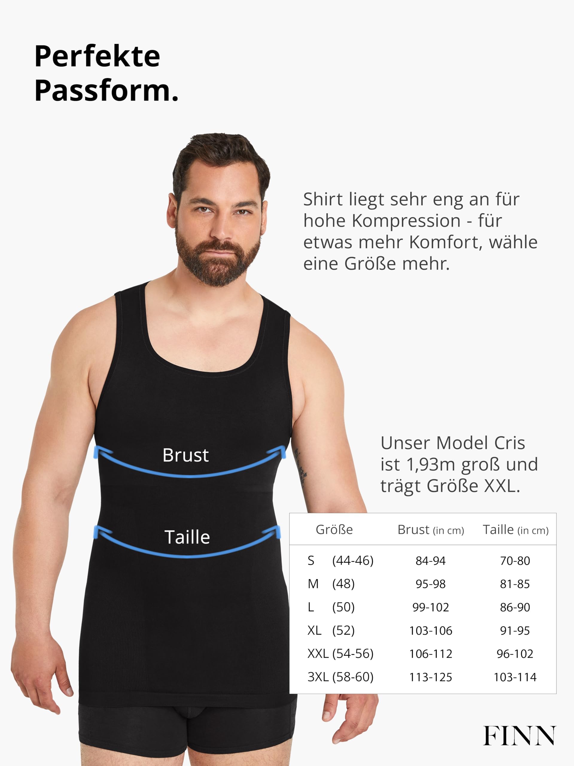 FINN Seamless męska koszulka kompresyjna z efektem wyszczuplającym brzuch – modelująca figurę, bez szwów, mocny podkoszulek modelujący sylwetkę dla płaskiego brzucha