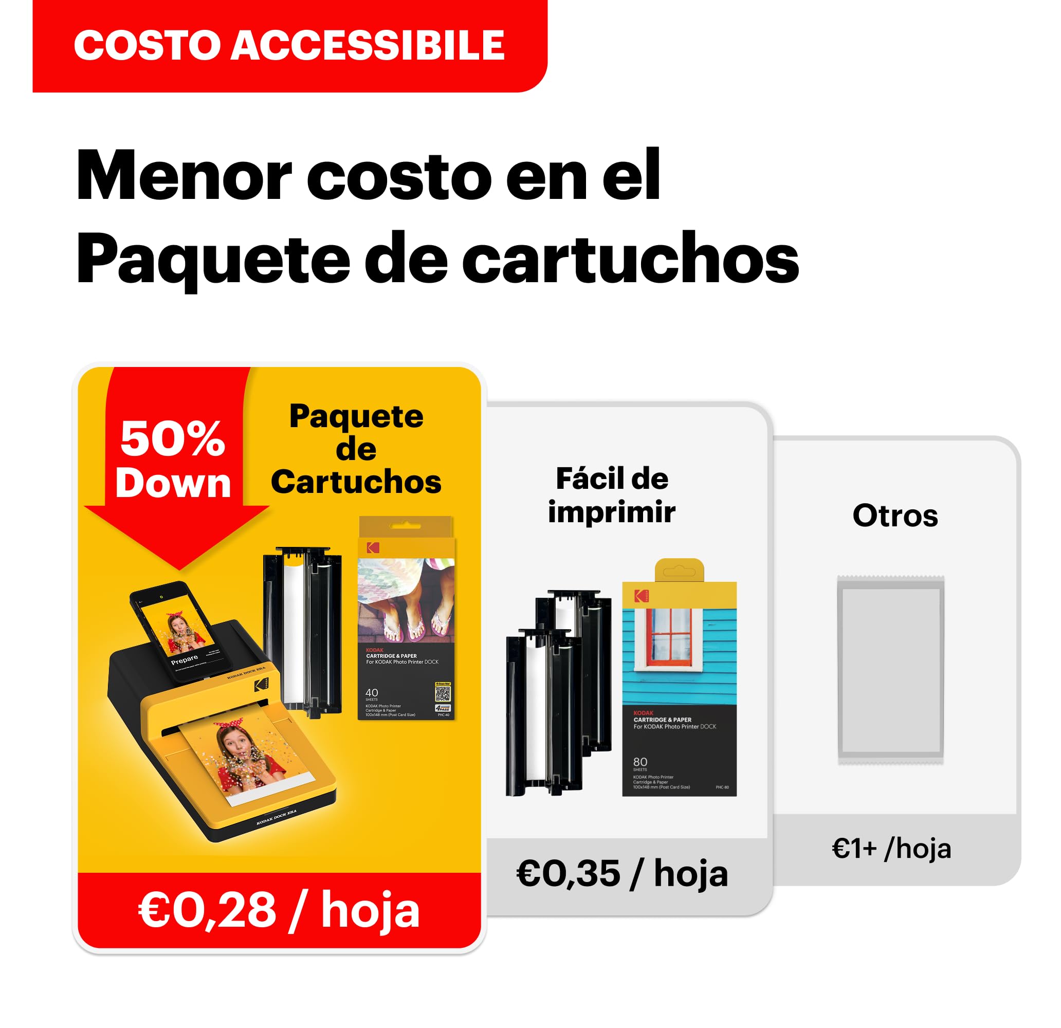 KODAK Dock Era Impresora Fotográfica de Escritorio 10 x 15 cm, 10 Hojas, Impresora para Smartphone con Base Dock & Bluetooth para iPhone & Android, Impresión Instantánea en Color, Sublimación 4PASS